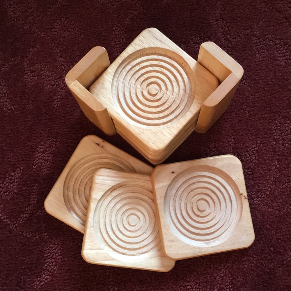 Beechwood solid coasters with holder